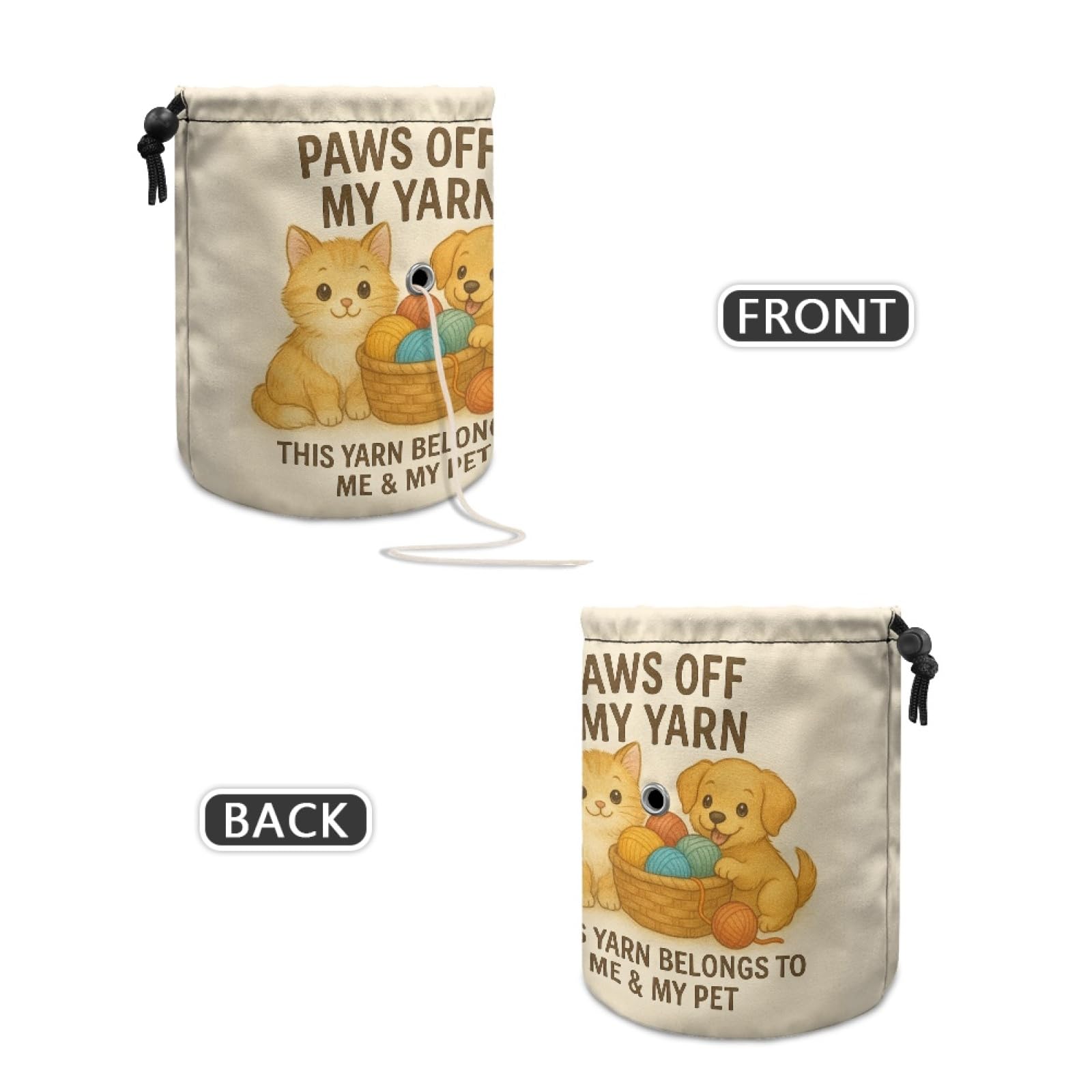 Knitting Crochet Yarn Storage Bag – Durable Canvas Tote Organizer with Cute Pet & Thread Design | Holds Skeins, Hooks, Needles & Tools for Crafters and DIY Lovers