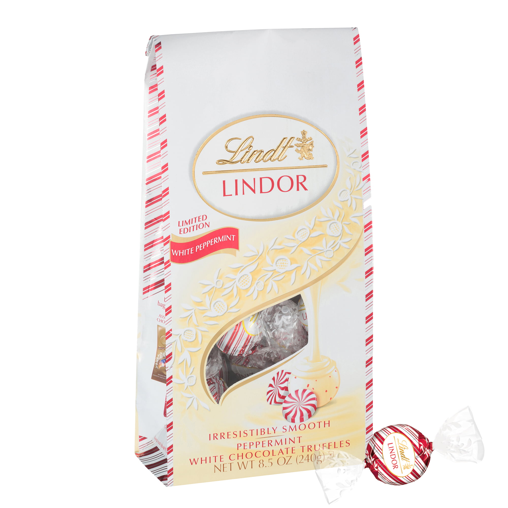 Lindt Lindor White Chocolate Peppermint Chocolate Candy Truffles, 8.5 oz Bag