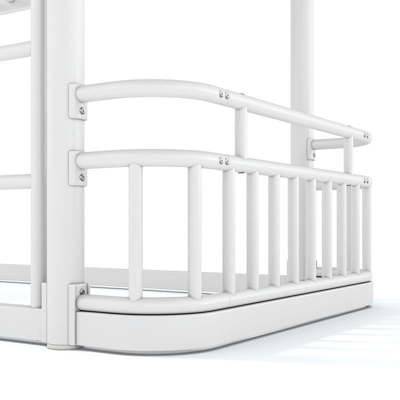 Twin XL over Twin XL Bunk Bed with Built-in Ladder & Safe Guardrails, Curved-Edge Sleek Metal Bed Frame with No Slat Floor Bed