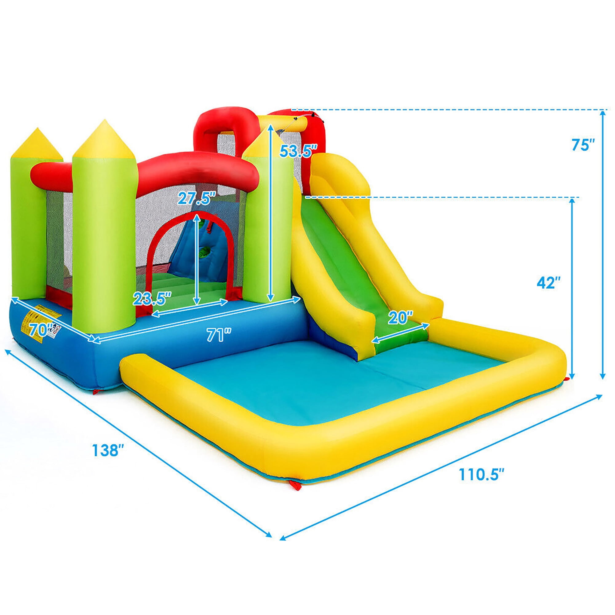 Gymax Inflatable Bounce House Water Slide Bouncer Pool w/ Climbing Wall & 550W Blower