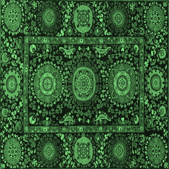 Ahgly Company Indoor Square Abstract Emerald Green Modern Area Rugs, 7' Square