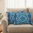 thumbnail image 2 of Boho Teal Blue Outdoor Waterproof Pillow Covers, Abstract Flowers Ethnic Southwestern Decorative Rectangle Throw Pillowcase Sofa Cushion Sham for Patio/Couch/Chair, 20"x12" 2 Pack, 2 of 8