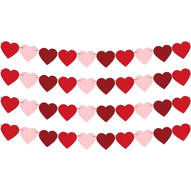 Decoraciones De Guirnaldas De Corazón Para Decoración De San Valentín - Rojo, Color Rosa Rojo Rosa, Sin Bricolaje - Aniversario - Guirnalda De San Valentín De Fieltro De Amor Para