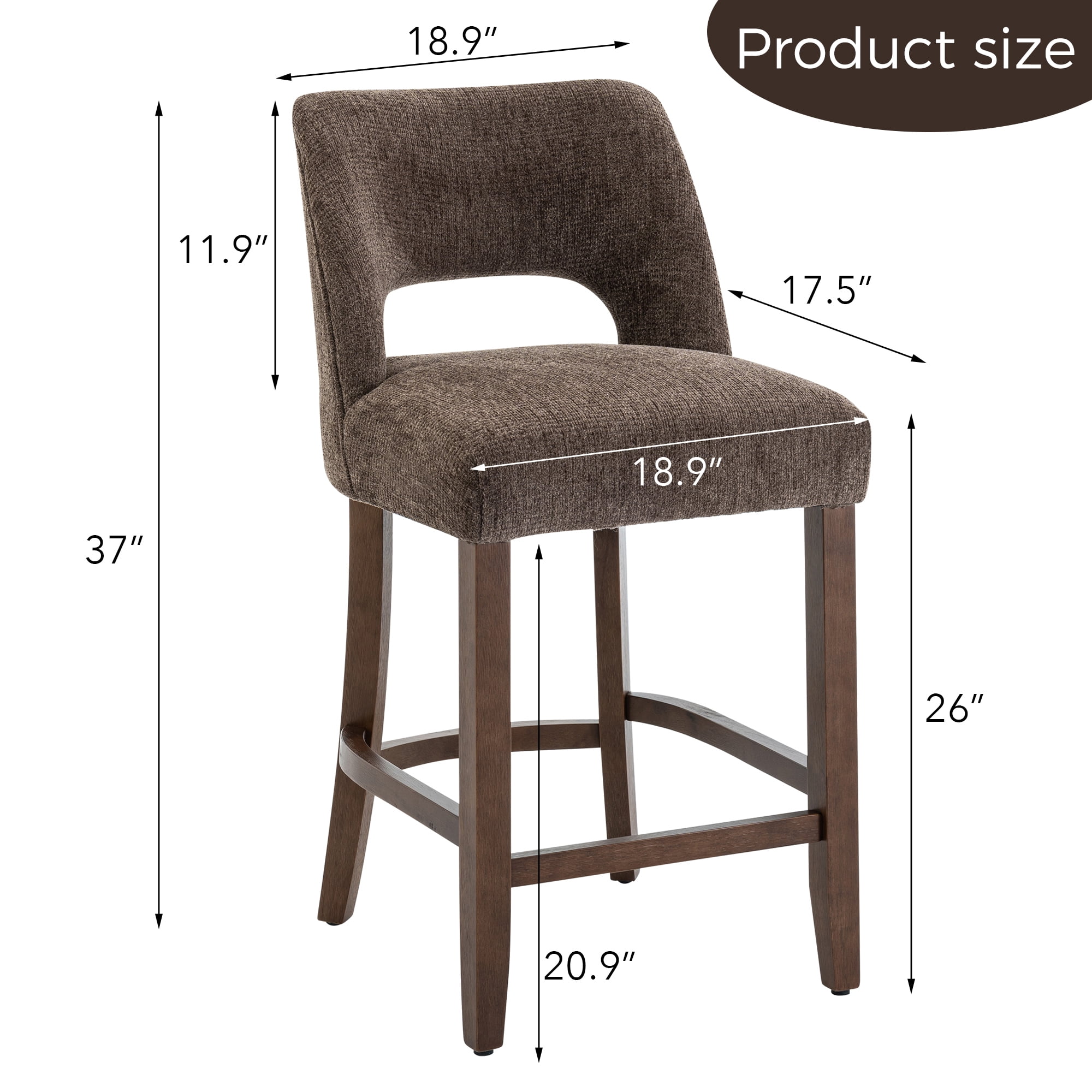 Vknow Furniture Bar Stools Set of 4, 26" Upholstered Counter Height Bar Stools, Modern Counter Stools with Wood Legs for Kitchen Island Dining Room Bar,Brown