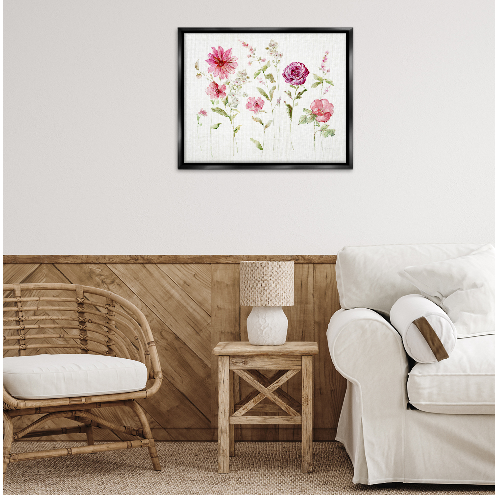 Stupell Industries Blooming Rose Sprigs Plants & Flowers Painting Black Floater Framed Canvas Art Print Wall Art, 31 x 25
