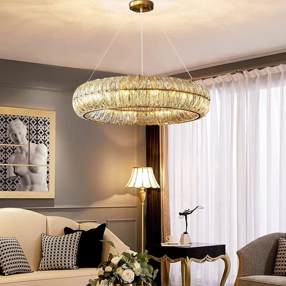 LUOLAX 24" Pumpkin Crystal Chandelier Luxury 8-Light Pendant Ceiling Lighting Fixture