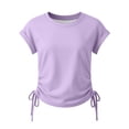 thumbnail image 4 of RTKFRFLM Girls Drawstring Hem T-Shirt for Ages 6-16 Years Kids Fashion Solid Color Short Sleeve Round Neck Tee Top Trendy Summer Cotton Shirt Soft Breathable Daily School Wear Outfits, 4 of 4
