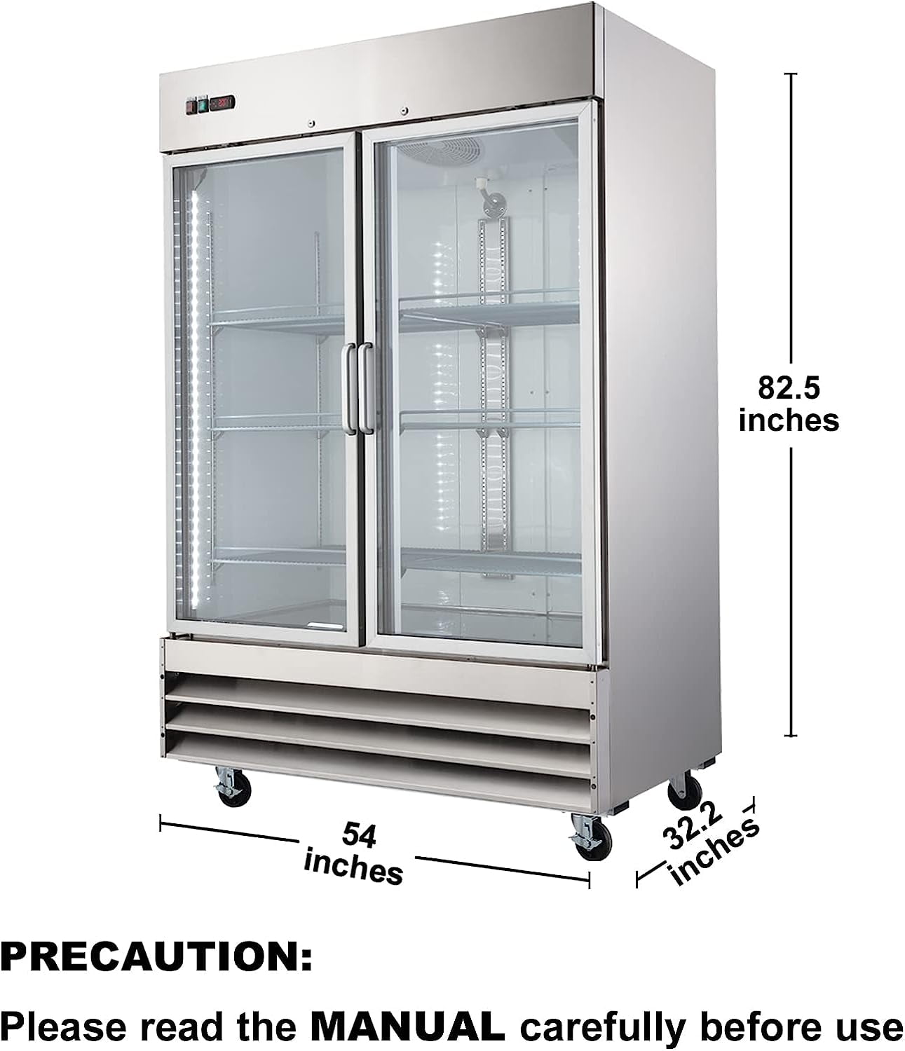 Smad 47 Cu ft Commercial Refrigerator, Frost Free Upright Display Reach-in Fridge, Stainless Steel