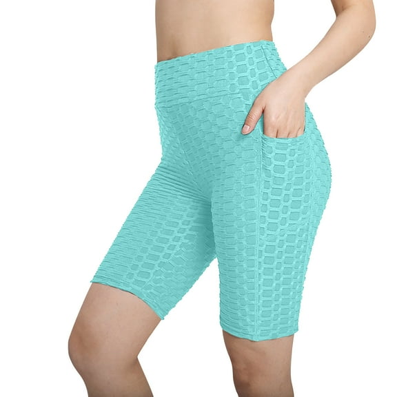 Women's Fitness Yoga Shorts Tight Stretch Butt Lifting Workout Biker Leggings Short Pants with Pockets Green XXL