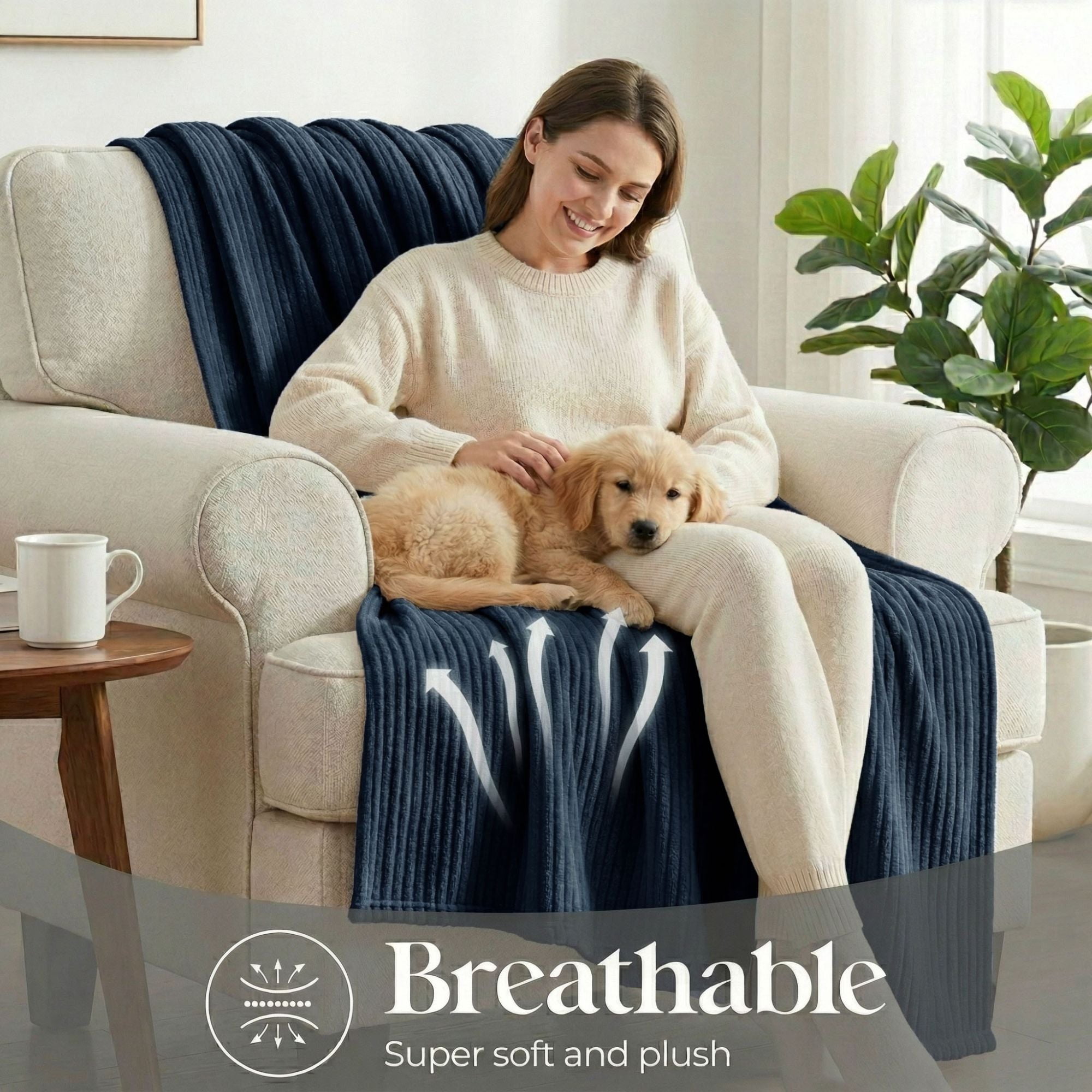 Superior Kacey Ribbed Fluffy Fleece Blanket, Twin Size, Navy Blue