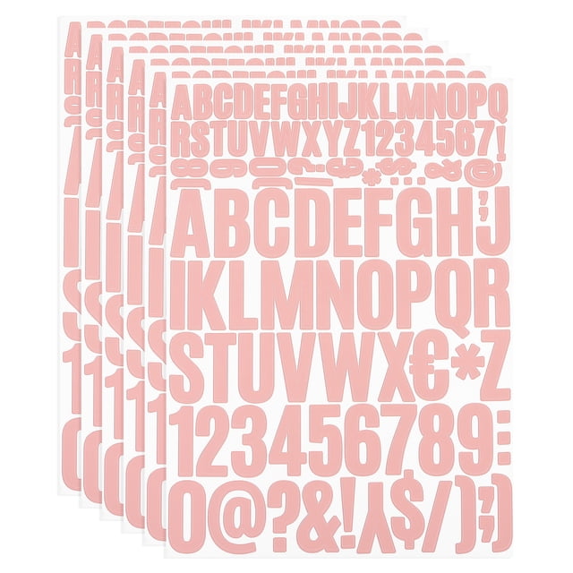 Kit de letras y números de vinilo Uxcell, calcomanías autoadhesivas para buzón, señal en rosa, 612 piezas, 6 hojas
