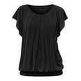 thumbnail image 5 of VBVC Women's Crew Neck Pleated Batwing Sleeve Blouse , Ladies' Loose Flowy Casual Top , Soft Elastic Hem Summer Shirts For Women,Black,S-2XL, 5 of 9
