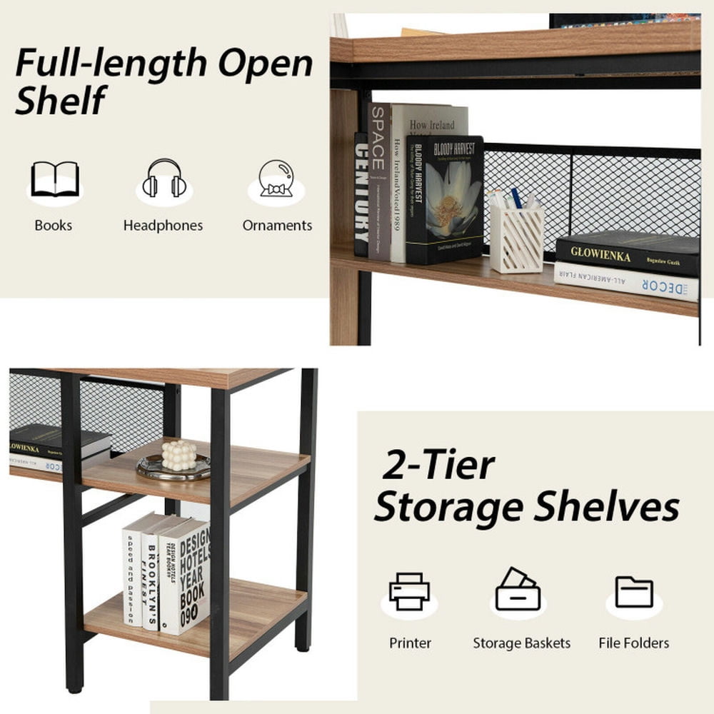 Demi Bonn Industrial L-Shaped Corner Computer Desk Office Workstation with Storage Shelves, Small Home Office Desk Study Writing Table, Beige