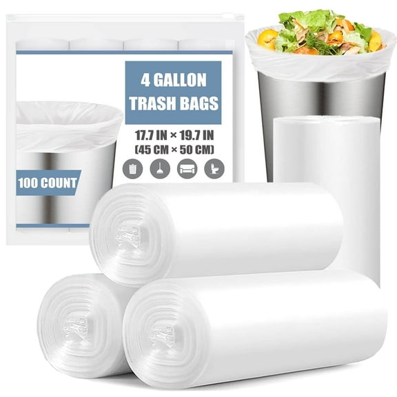 Small Trash Bags 4 Gallon,  100 Count 4 Gallon Trash Bag, White 4 gal Small Garbage Bags for Office Bedroom Bathroom