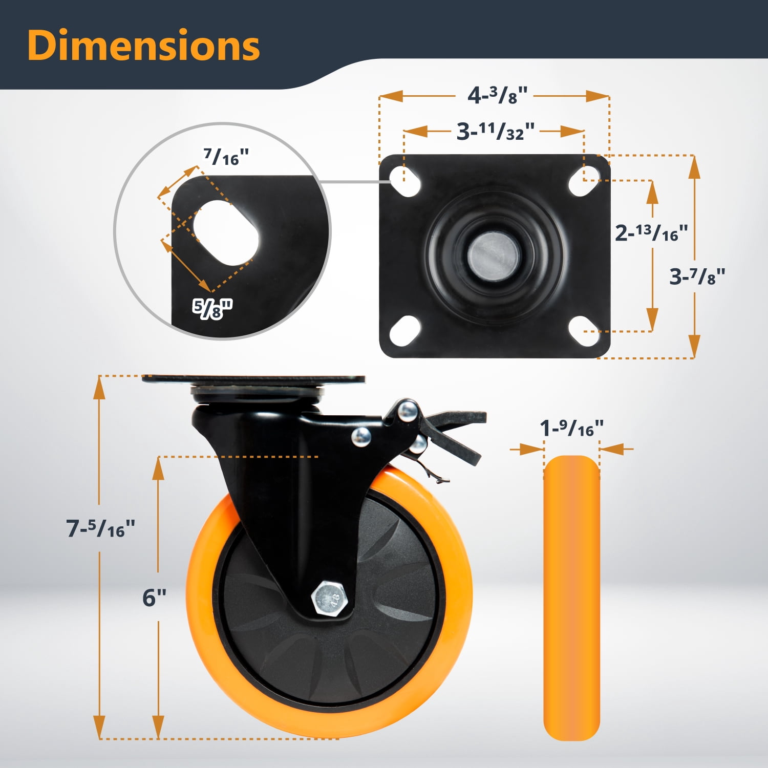 POWERTEC 6 inch Swivel Caster Wheels Set of 4 with Dual Locking Brake - 1390 lbs Loads Heavy Duty Industrial Grade - Ideal for Heavy Equipment, Automotive Workshop, Cart, Dolly and Workbench, 17216N