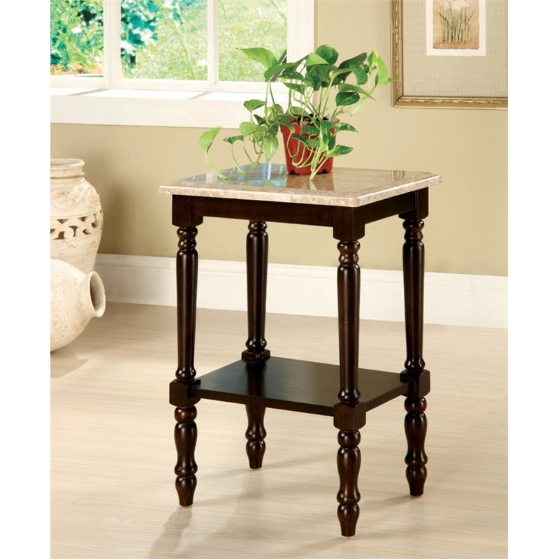 Bowery Hill Marble Top End Table in Dark Cherry