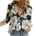 thumbnail image 3 of Pompotops Femmes Mode Imprimé Décontracté Manches Longues T-shirt Blouse en Lin Hauts Liquidation, 3 of 4