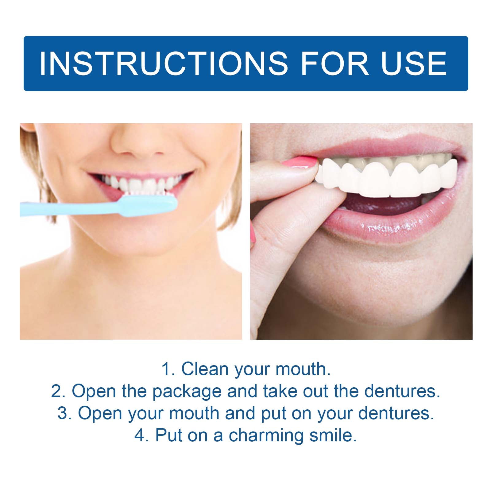Alvantor Adjustable Buckle Teeth Resin Teeth Interdental Set Upper Lower Natural Smile