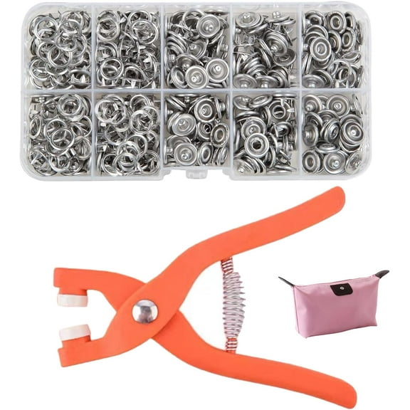 Metal Snap Buttons with Fastener Pliers Tool Kit, 100PCS Metal Snaps Buttons Kit, No-Sew Snap Fastener Installation Set, Tool for Clothing, Hats, Leather Crafting DIY Repair (Q)