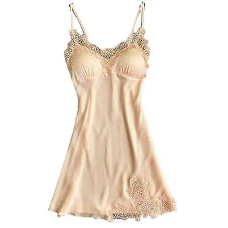 

Nituyy Woman Sleepwear Silk-Lace V-Neck Nightdress