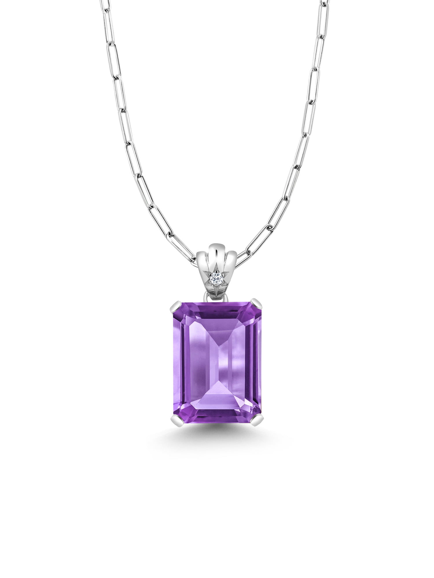 Gem Stone King 3.14 Ct Round Purple Amethyst White Topaz 925 Sterling Silver Womens Pendant 18 inches Chain