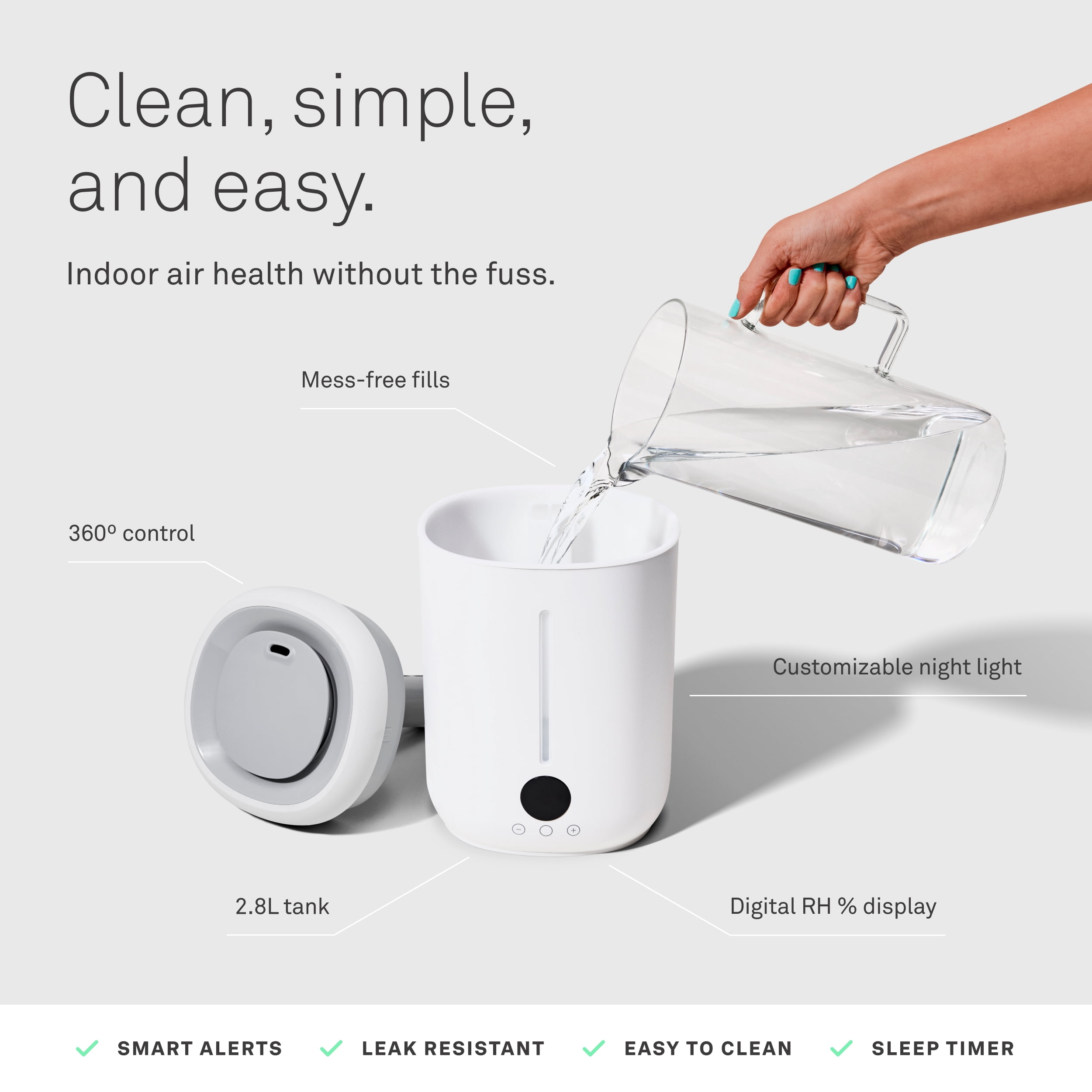 Molekule Glow Humidifier, Smart Ultrasonic Humidifier, Indoor Air Moisture, 2.8L Tank