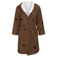 thumbnail image 4 of Women's Star Print Fleece Bathrobe, Long Length Plush Robe, Soft Cozy Loungewear, Knee Length Gown with Pockets, Comfortable Spa Style Robe for Women Khaki L, 4 of 5