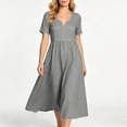 thumbnail image 6 of ClodeEU Women's V Neck Short Sleeve Linen Blend Midi Dress,Casual Tunic Flowy Dress Gray,Women's Plus L, 6 of 9
