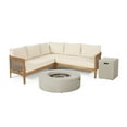 thumbnail image 2 of Noble House Rattler Outdoor 5 Seater Sectional Sofa Chat Set with Fire Pit, Teak, Beige, and Light Gray, 2 of 13