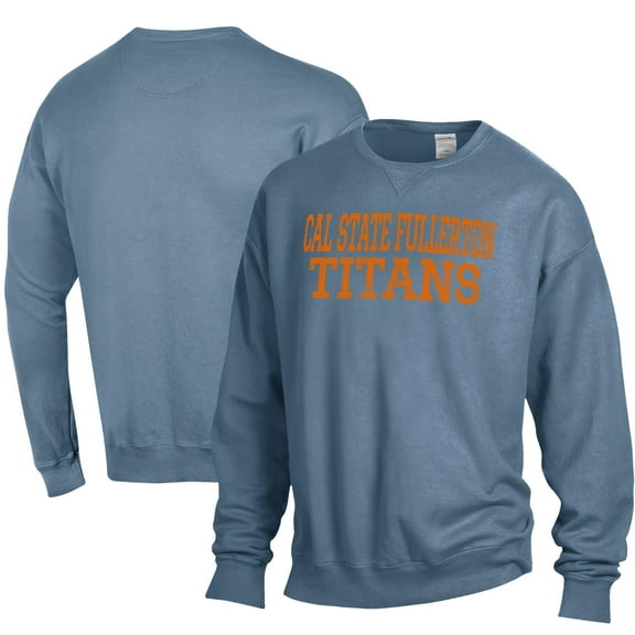 Men's ComfortWash Steel Blue Cal State Fullerton Titans Stack Garment Dyed Crewneck Pullover Sweatshirt