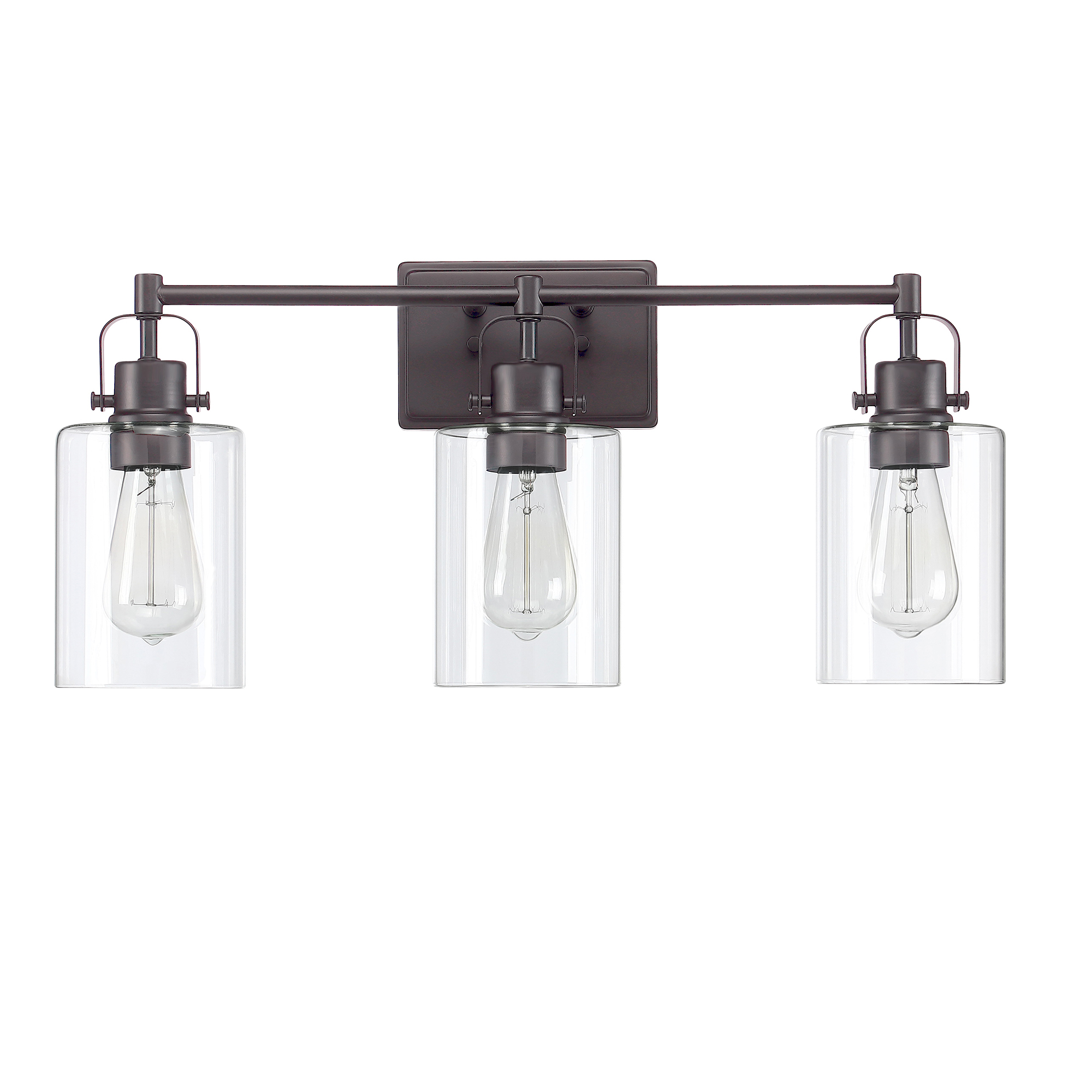 3-Light Bathroom Light Fixtures Dark Bronze Vanity Lighting over Mirrors, Vintage Wall Sconce with Clear Glass Shade