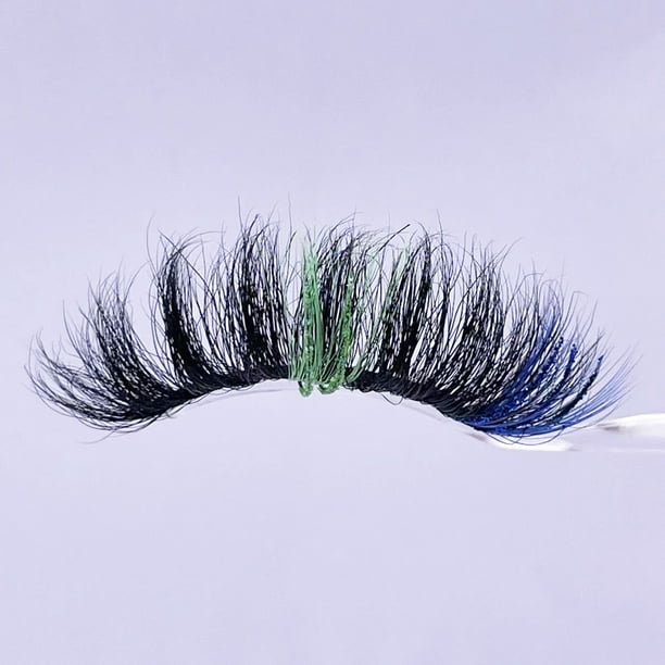 Zhuge Pestañas de colores, pestañas de visón con brillo, pestañas postizas rizadas largas y gruesas de estilo ojo de gato y zorro, 1 par (70A-103CS)