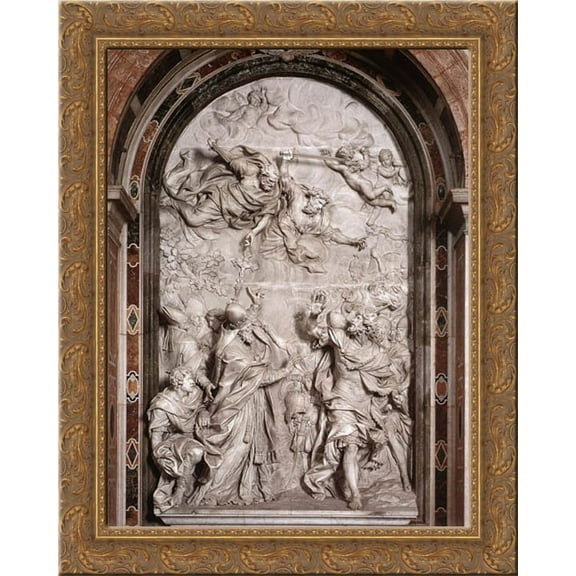 The Meeting of Leo I and Attila 20x23 Gold Ornate Wood Framed Canvas Art by Algardi, Alessandro