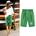 thumbnail image 2 of Mujeres Pantalones Cortos Casual, Cintura Elástica Día de la Independencia de la Impresión Pantalones Cortos con Cordón con Bolsillos para Verano Primavera de Uso Diario, Pantalones Cortos de Verano P, 2 of 4