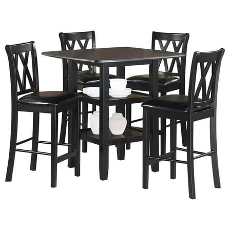 Maklaine 5 Piece Solid Wood Counter Height Dining Set in Black