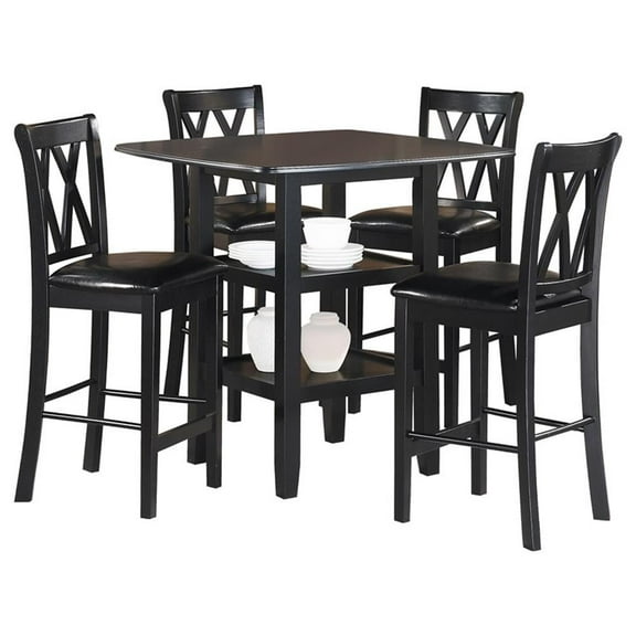 Maklaine 5 Piece Solid Wood Counter Height Dining Set in Black