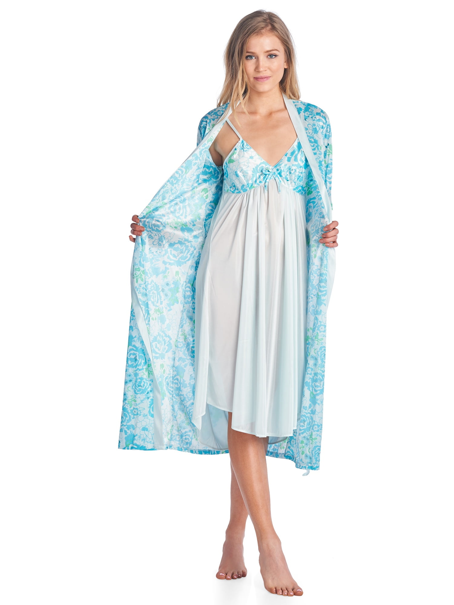 Casual Nights Women's Satin 2 Piece Robe and Nightgown Set - Walmart.com