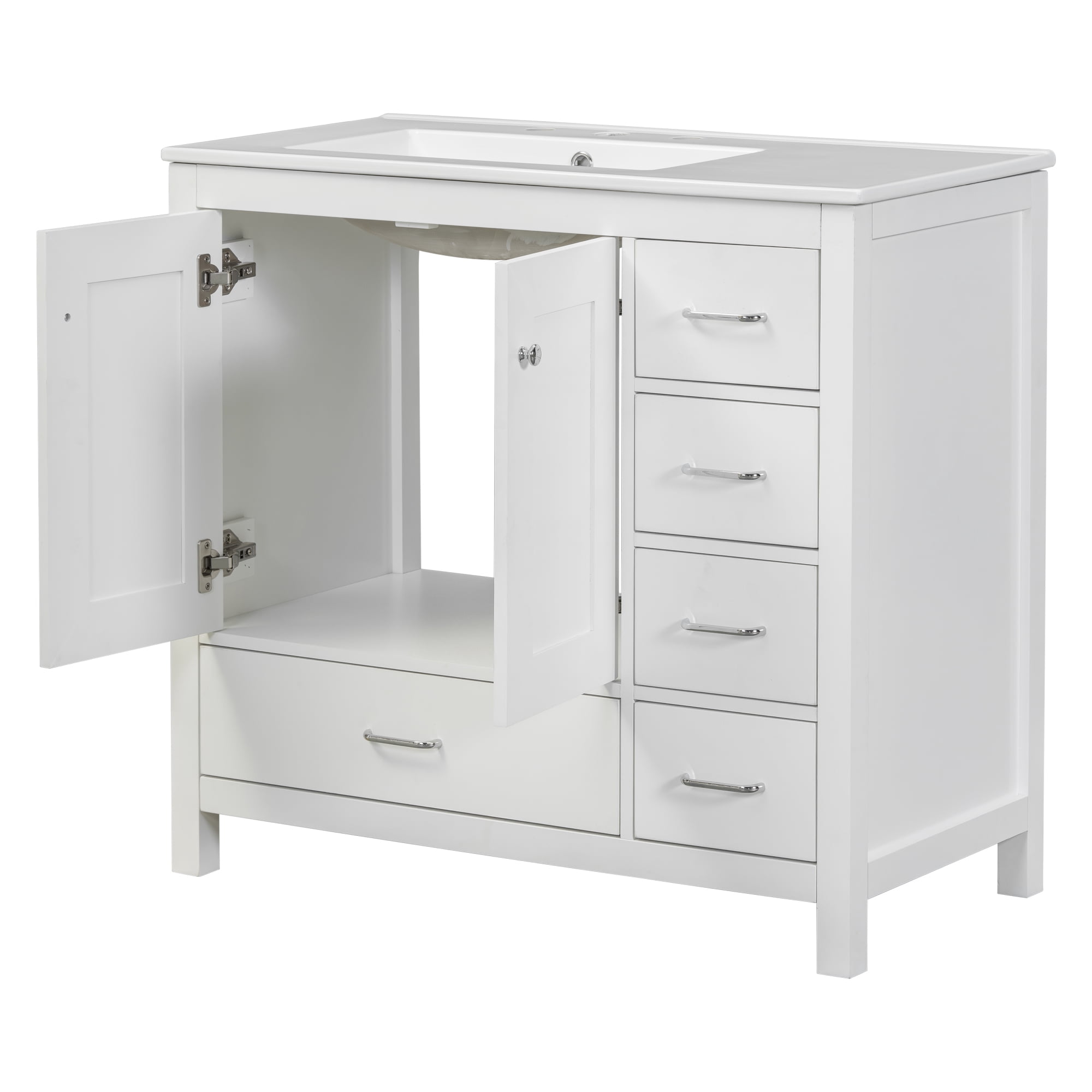 MAYEERTY 36" White Bathroom Vanity Combo - Ceramic Sink, Abundant Storage Cabinet, Functional