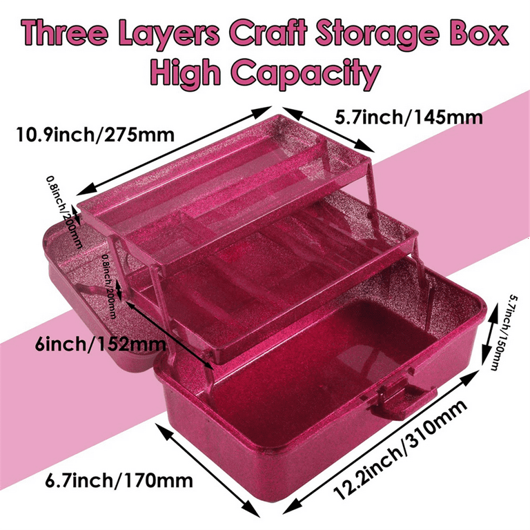 New Arrivals Glitter Pink & Craft Tool Storage Box, Stackable Carry Tackle Box