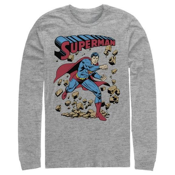 Men's Superman Hero Break Barriers  Long Sleeve Shirt Athletic Heather Large