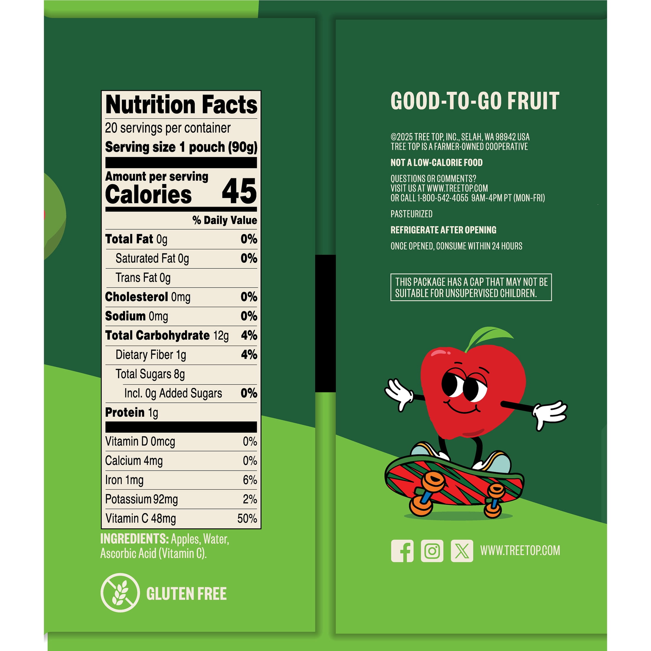Tree Top Apple Sauce Pouches, No Sugar Added, 3.2 Oz, 20 Count