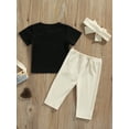 thumbnail image 4 of Bagilaanoe Baby Girls Summer Clothes Set  6M 12M 18M 24M Letter Print Short Sleeves T-shirt Tops and Casual Pants Headband, 4 of 8