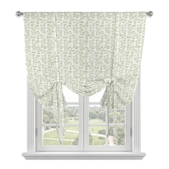 Sage Green Tie Up Curtains 45 Inches Long, Kitchen Window Curtains Over Sink, Vintage Rutsic Floral Prints Simple Boho Small Window Curtains Shade Balloon Curtains Valances for Bedroom/Cafe 34"x45"