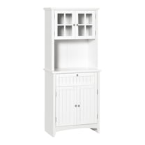 SAZYY Kitchen Buffet Hutch with Framed Glass Door, Drawer & Microwave Space, Freestanding Pantry Storage Cabinet, White