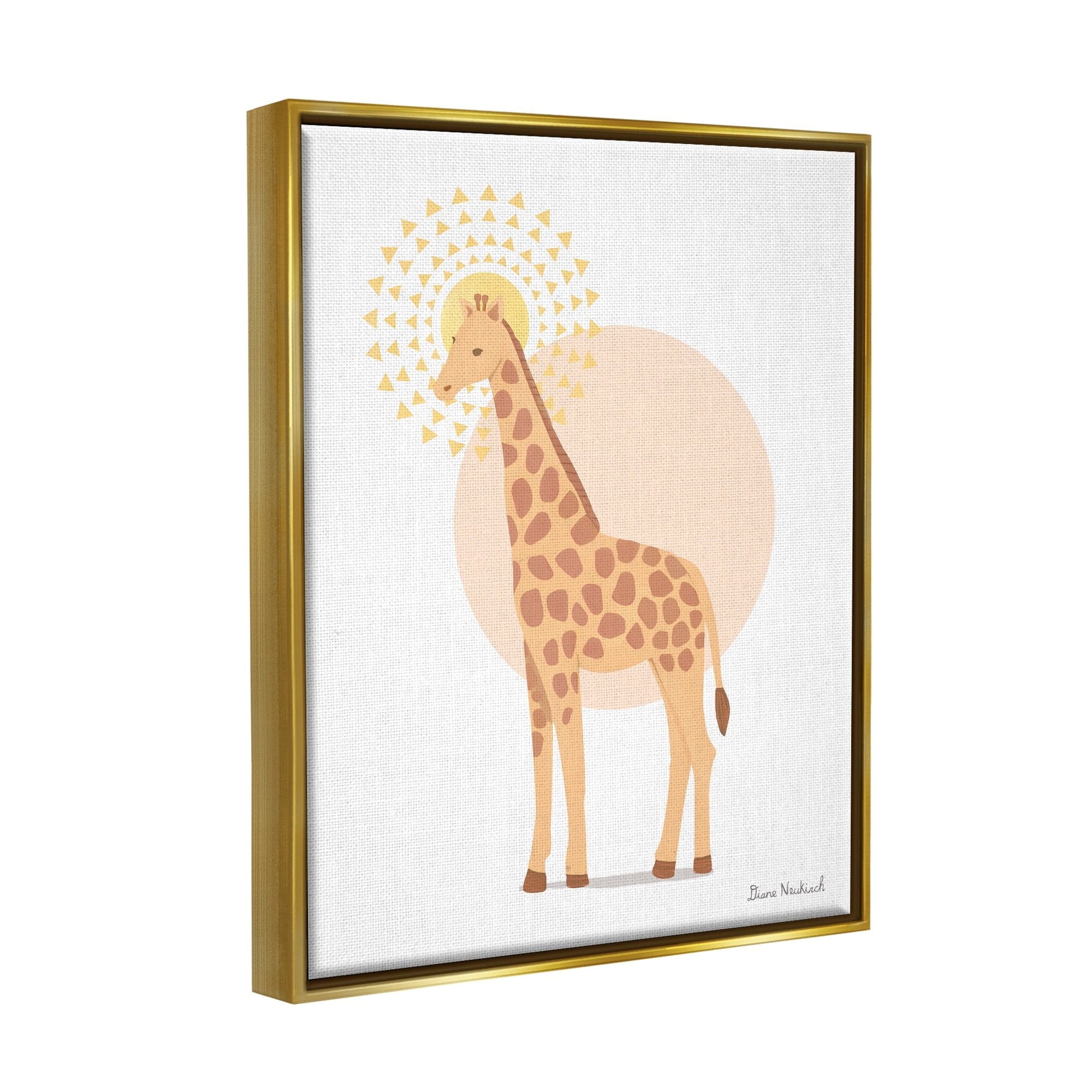 Stupell Industries Graceful Giraffe Geometric Sun Pattern Animal Illustration Graphic Art Metallic Gold Floating Framed Canvas Print Wall Art, Design by Diane Neukirch