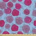 thumbnail image 1 of Floral Sofa Upholstery Fabric by the Yard, Graphic Rose Silhouettes Along Leaves Valentine's Day Themed Love Resemblance, Decorative Fabric for DIY and Home Accents, Blue and Pink by Ambesonne, 1 of 5