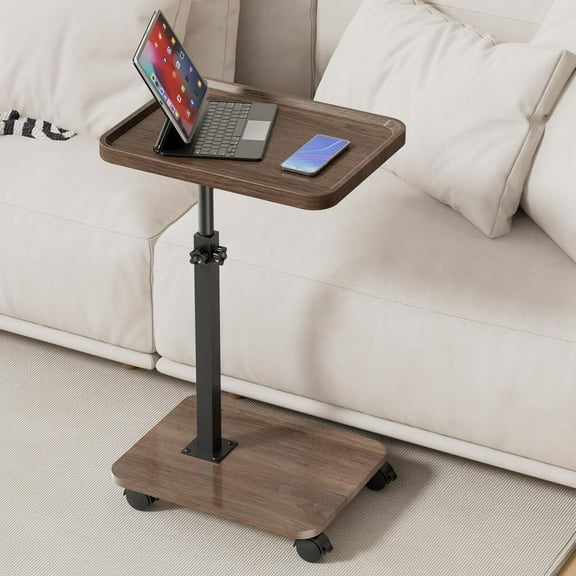 Tv Tray Table, Adjustable Height C Shaped End Side Table for Couch Chair Bed or Small Spaces, Swivel Sofa Armresrt Tables for Drinks Dinner Snack, with Wheels, Couch Tables That Slide Under
