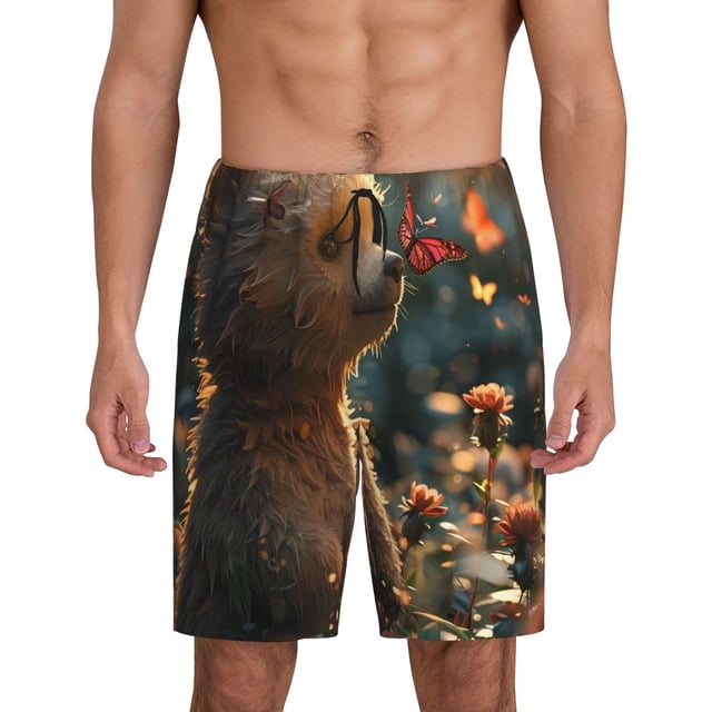 Fotbe Sunshine Butterfly Flower Bear Pantalones Cortos de Pijama para Hombre, Ropa de Dormir, Pantalones de Pijama Cortos para Hombre-3X-Large