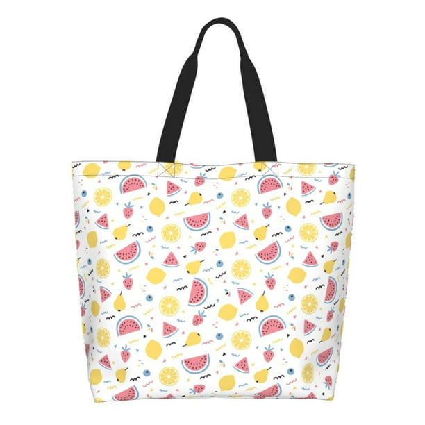 Fotbe Watermelon And Lemon Bolsa Tote Estética de Lona con Estampado para Mujer - Bolsa Reutilizable de Hombro Casual para Vacaciones, Compras, Trabajo y Gimnasio