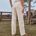 thumbnail image 6 of Flare Jeans Cargo Pants for Women High Waisted Stretchy Pull on Pants with Pockets Straight Wide Leg Pants Cuffed Jeans for Women S-43 Khaki L, 6 of 6